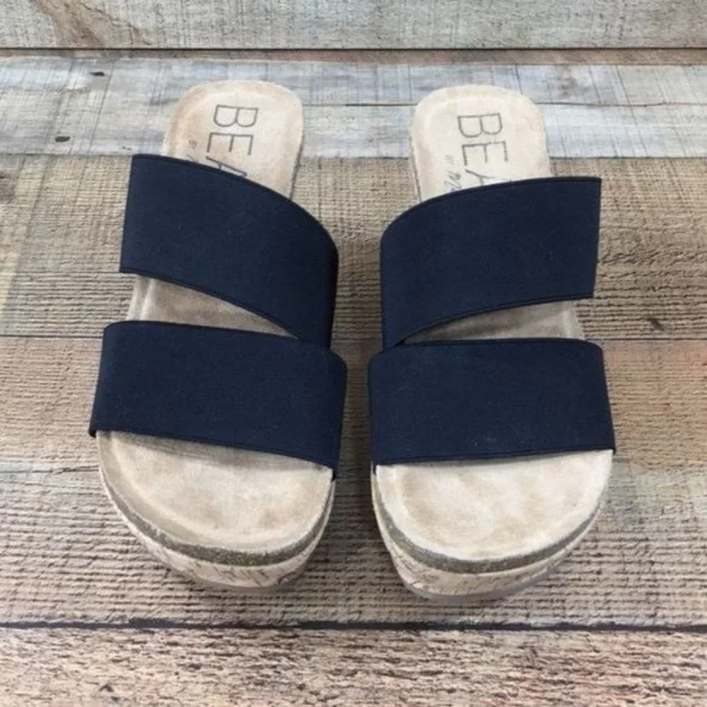 Beach By Mattise‎ Bare All Black Cork Wedge Sandals